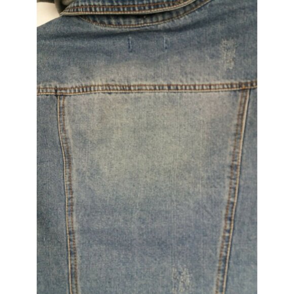 Juniors Ci Sono Hooded Jean Jacket Size Lg Blue Distressed Removable Hood - Picture 6 of 9